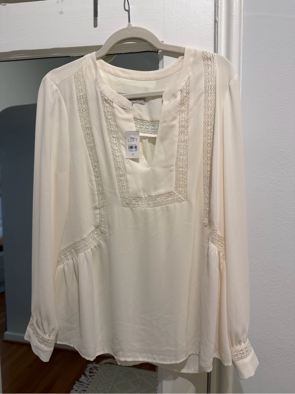 LOFT Cream Lace-Trim Blouse